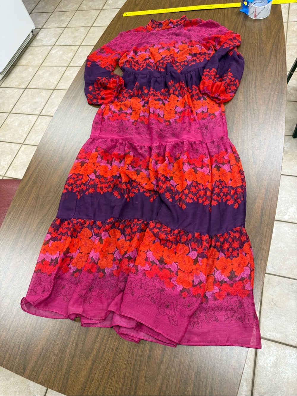 Melonie T Floral Mock Neck Tiered Maxi Dress Eggplant Purple Pink Boho Chiffon 6